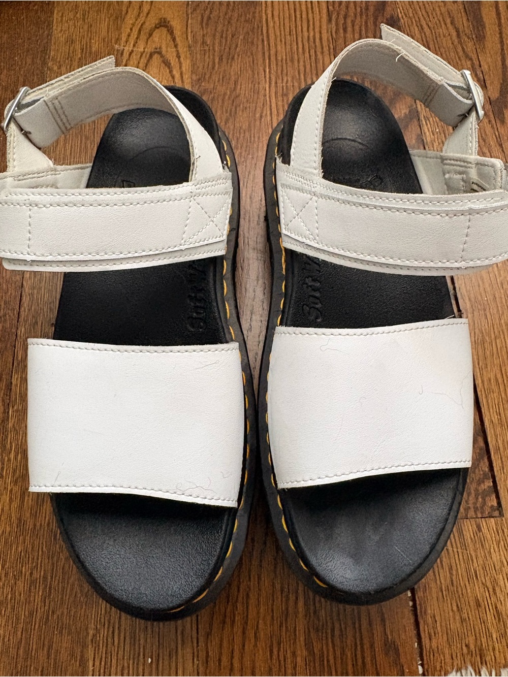 Dr. Martens White and Black Voss Quad Platform Sandals Size 10